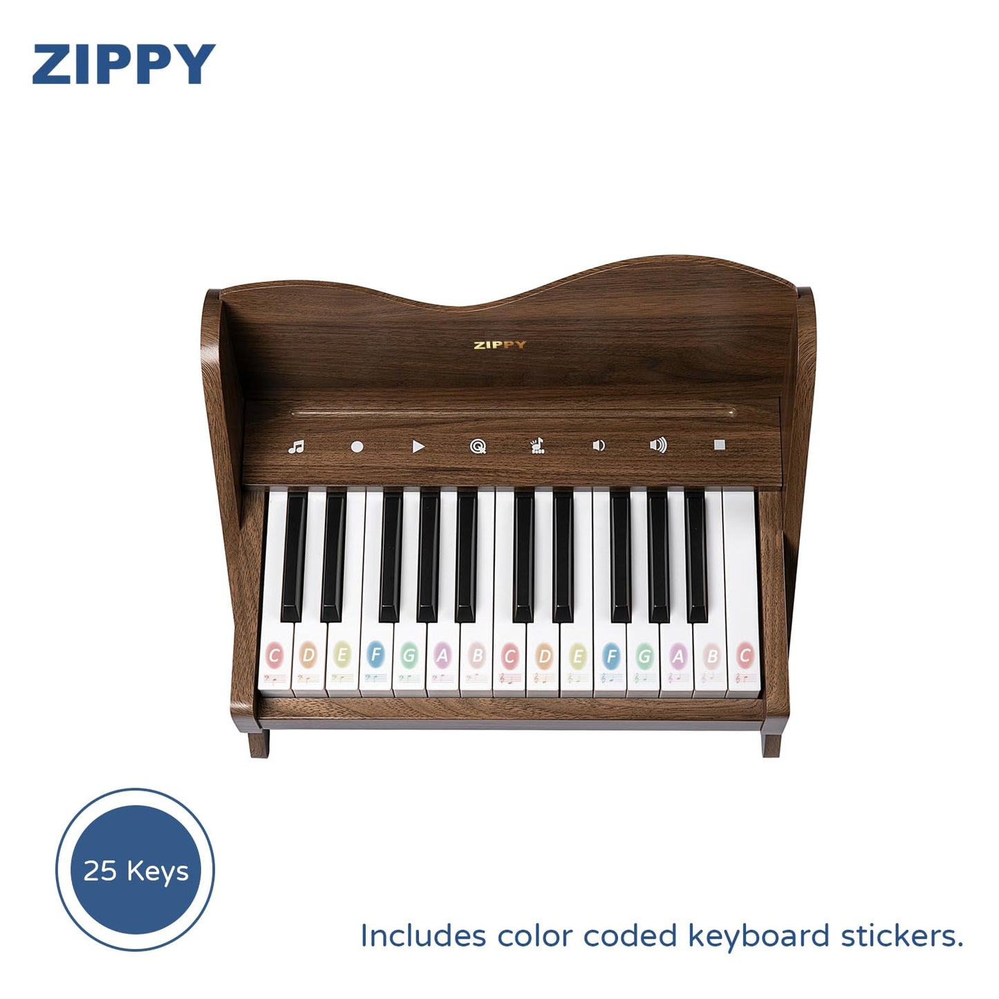 ZIPPY Kids Piano Keyboard, 25 Keys Digital Piano for Kids, Touch Sensitive Control Panel, Volume Adjustable, Mini Music Educational Instrument Toy, Wood Toy for Toddlers Girls Boys (Walnut)