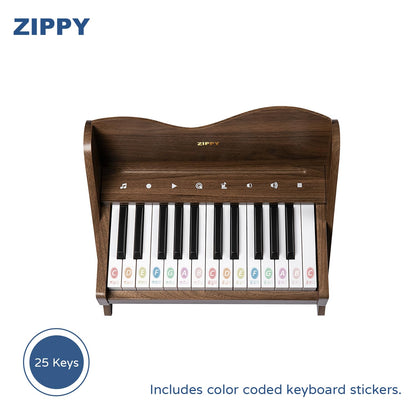 ZIPPY Kids Piano Keyboard, 25 Keys Digital Piano for Kids, Touch Sensitive Control Panel, Volume Adjustable, Mini Music Educational Instrument Toy, Wood Toy for Toddlers Girls Boys (Walnut)
