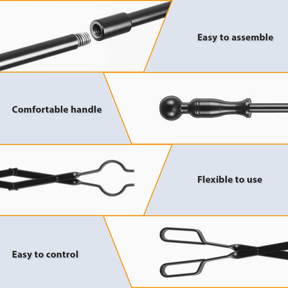 FEED GARDEN 32 Inch Fireplace Poker and 26 Inch Fireplace Tongs Set for Fire Pit Fireplace Tools Accessories Log Grabber Set For Camping Wood Stove Patio Campfire Picnic Indoor Outdoor