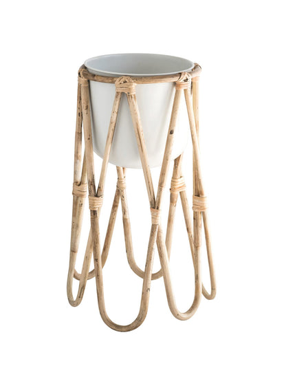 Bloomingville Off- White Metal Raised Bamboo Stand (Set of 2 Pieces) Planter, Beige (AH0935)