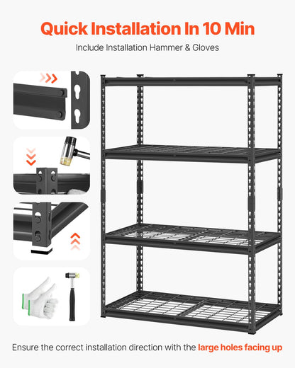 VEVOR Storage Shelves, 2400 lbs, 4 Tier Heavy Duty Garage Shelving, 20" D x 40" W x 60" H Adjustable Metal Shelves for Industrial Shelving Unit Utility Shelf, for Kitchen, Warehouse, Basement, Black