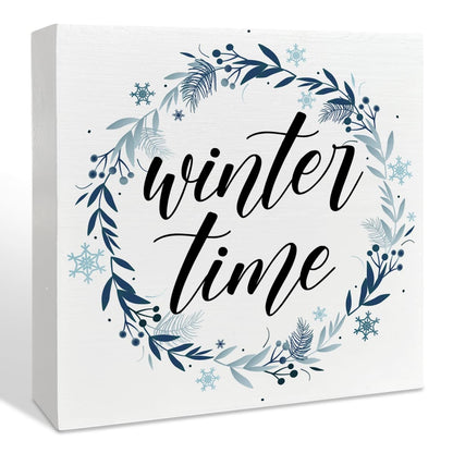 Wooden Box Sign, Snowflake Table Decor, Xmas Decoration for Kitchen, Living Room, Home - Winter Time