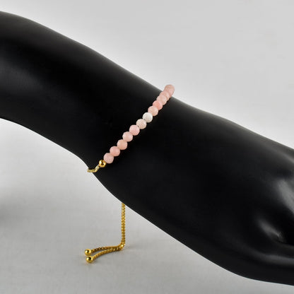 InfinityGemsArt Pink Opal Bracelets For Women, October Birthstone Jewelry, Dainty Pink Beaded Stone Bolo Slider Crystals Gemstones Bracelet, 14K Gold Plated Adjustable Chain, Valentines Day Gifts For Her