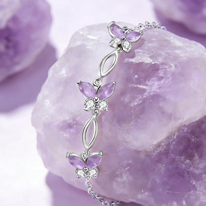 SUNCHIO Purple Bracelet 925 Sterling Silver Butterflies Link Bracelet Birthstone Jewelry Gifts for Women (Amethyst)