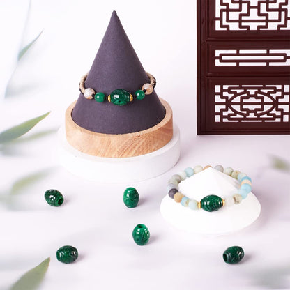 Fashewelry 5Pcs Natural Myanmar Jade Stone Large Hole Beads Barrel Engraving Gemstone European Charm Beads Drum Shape Healing Chakra Gems Loose Spacers for Jewelry Making 4mm Hole