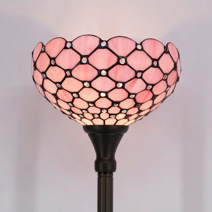 WERFACTORY Tiffany Floor Lamp Pink Stained Glass Pearl Bead Light 12X12X71 Inches Torchiere Standing Corner Torch Uplight Decor Bedroom Living Room Home Office S005P Series