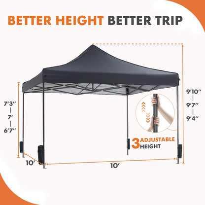 OLIXIS 10x10 Ft Pop Up Canopy Tent, Waterproof Portable Outdoor Shade Canopy with Sand Bags for Beach, Backyard Parties & Events, Charcoal