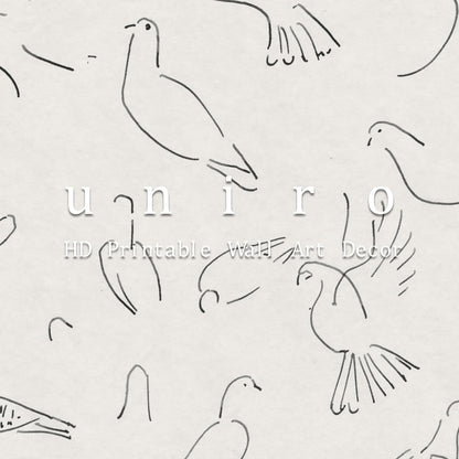 uniro Vintage Animal Drawing Birds Line Art Sketch Pigeon Wall Art Pencil Dove Poster Print Print and Poster Abstract Antique Aesthetic Minimalist Mid Century French Wall Art (8" x 10"-UNFRAMED)