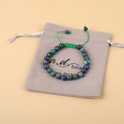 AD Beads Natural 8mm Gemstone Bracelets Healing Power Crystal Macrame Adjustable 7-9 Inch (Lazuli Chrysocolla)