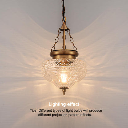 OIYIO Vintage Pendant Light - Brown Bronze Pendant Lights Kitchen Island with Floral Glass, Penant Lighting Fixtures with Adjustable Chain, Hanging Light Fixtures for Dining Room, Entryway