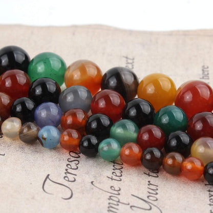 8mm Natural Multicolor Agate Beads for Jewelry Making Round Loose Gemstone Stones 1 Strand 15 Inch (About 45-48 pcs)