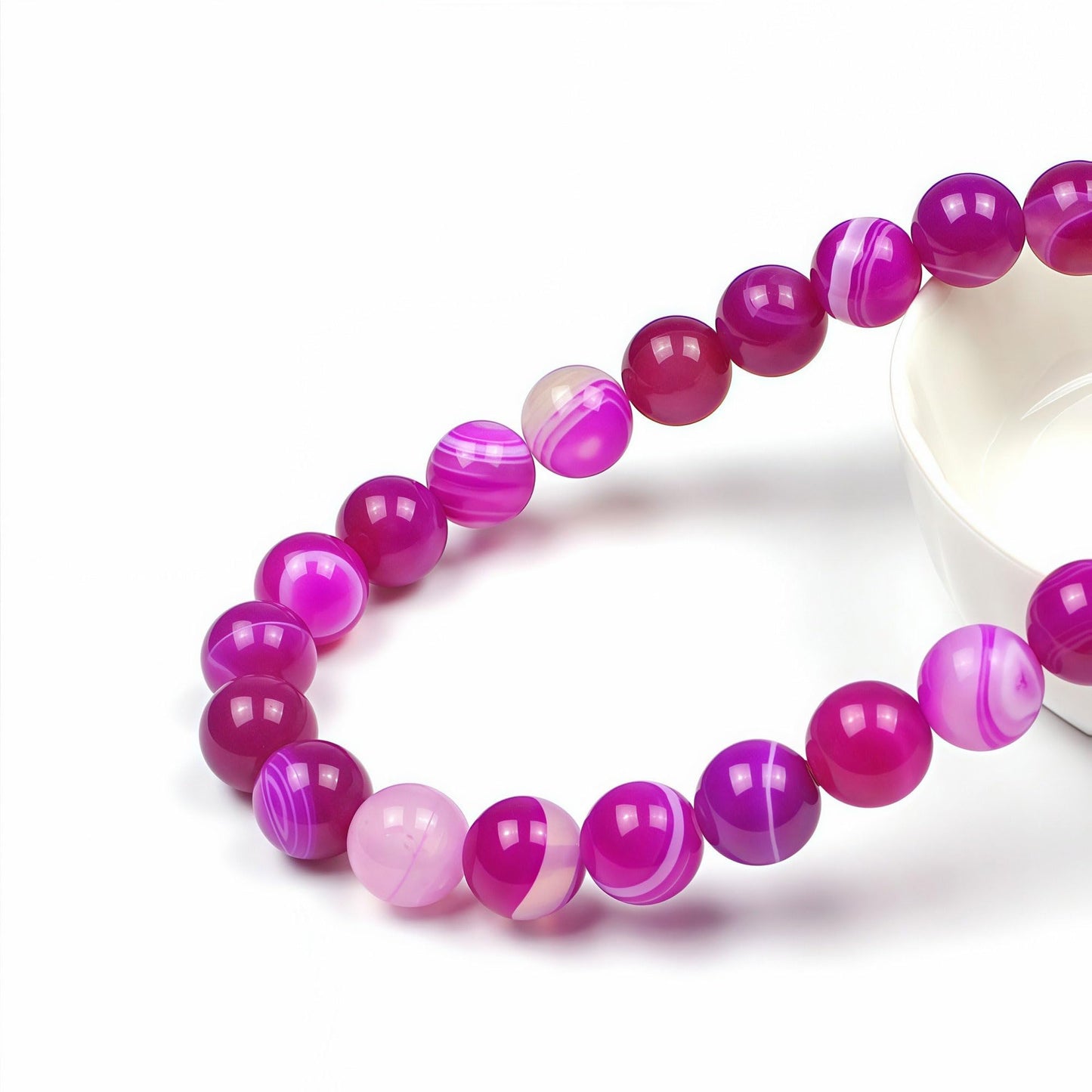 MJDCB Natural Stone Beads Rose Red Stripe Agate Round Loose Beads for Jewelry Making DIY Bracelet Necklace (10mm)