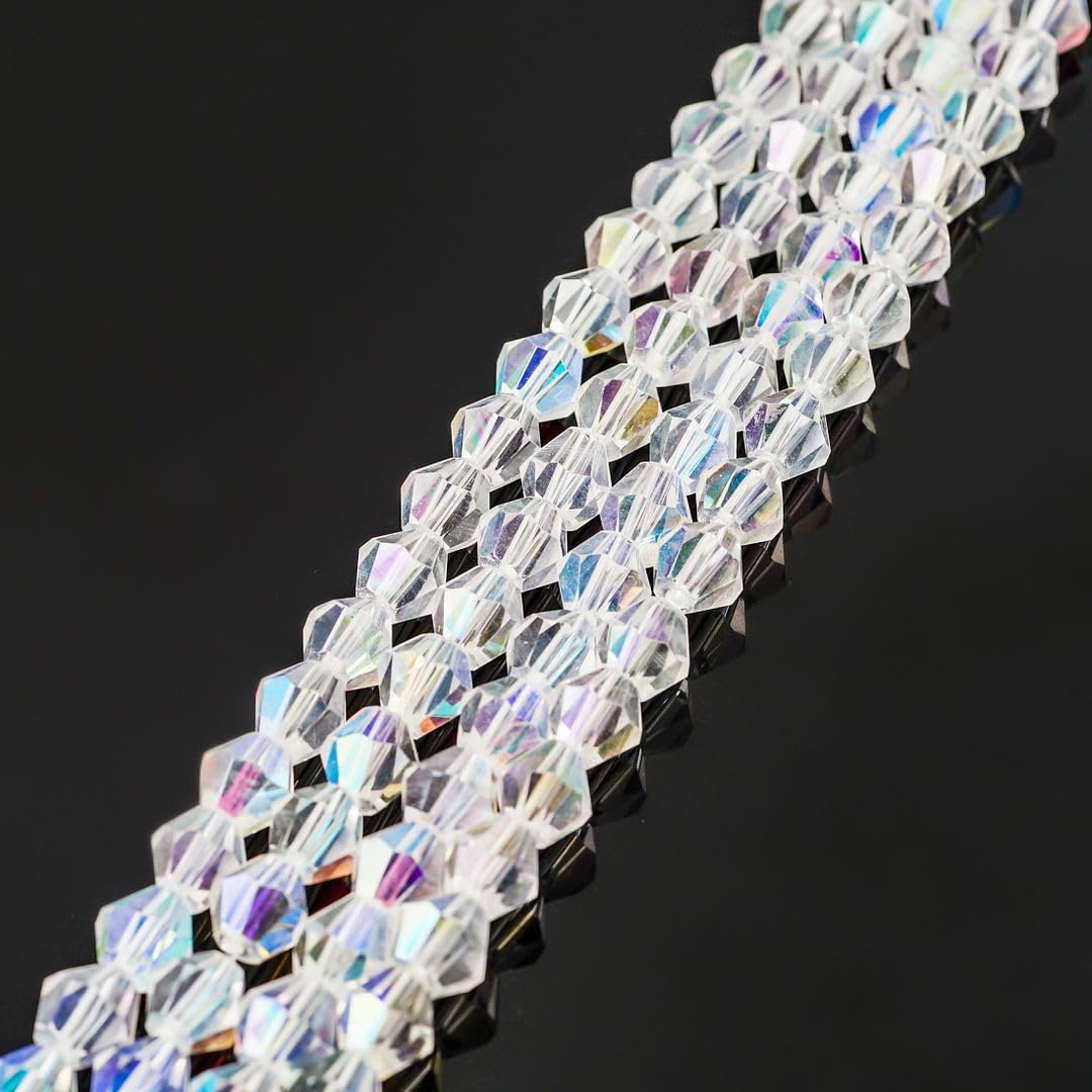 500pcs Czech 6mm (0.24 Inch) Faceted Bicone Crystal Glass Loose Beads Spacer Bulk Crystal AB for DIY Craft Jewelry Making CCB602