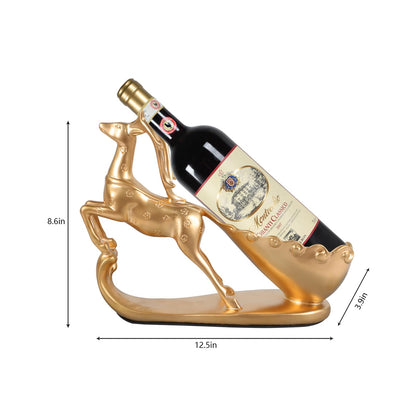 Huniruyo Nordic-Inspired Reindeer Wine Bottle Holder – Modern Resin Sculpture for Tabletop Decor,Functional Wine Rack for Kitchen,Dining Room,or Gift for Wine Lovers (Gold)