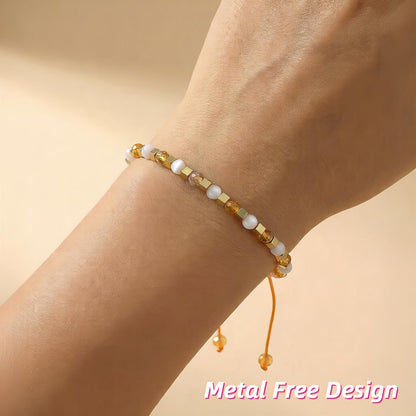 BEADSENER Sunstone Feldspar Adjustable Charming Bracelet for Women, 3mm Natural Shell Gemstone Hematite Stone Beads, Pull String Slider Metal Free Design Waterproof, Gift for Her Daily Wear