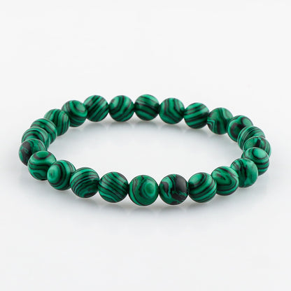 CRYSTALINES Genuine Malachite Gemstone Beaded Stretchable Bracelet for Men Women, Handmade Boho Jewelry, Chakra - Healing - Yoga - Spiritual - Protection, Birthstone, Unisex Stretch Bracelet