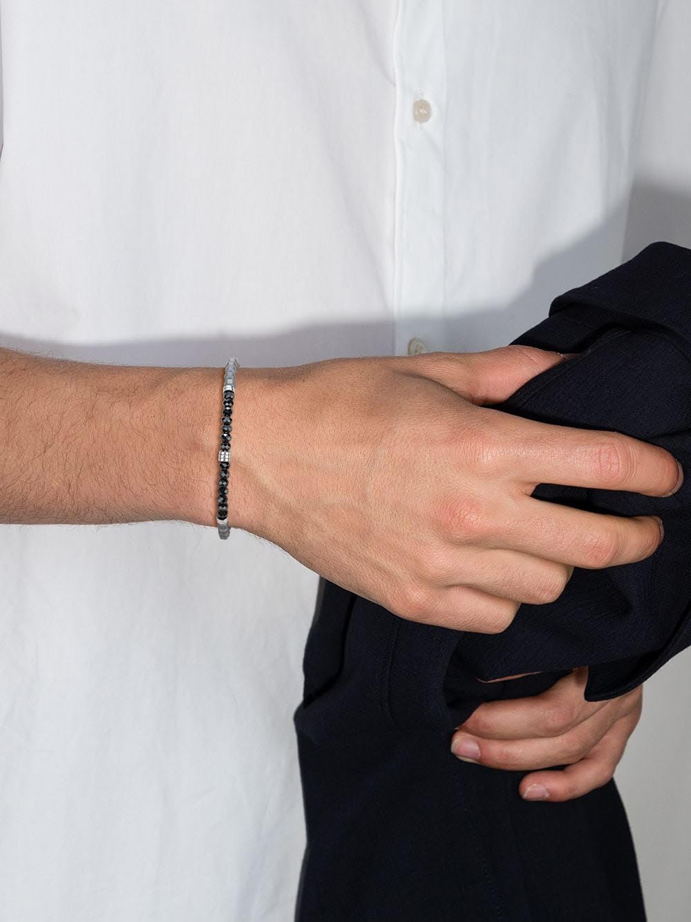 GAVU Crystal Men's Bracelet, Hematite & Black Spinel Beaded Bracelet