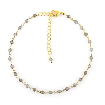 JOR Natural Labradorite Beaded Rosary Anklet, Handmade Craft, Anklet Beads Bracelet, Chakra Healing Anklet, Gemstone Women Jewelry, Hypoallergenic Gold Plated Anklet 9 inch + 2 inch (1pcs)