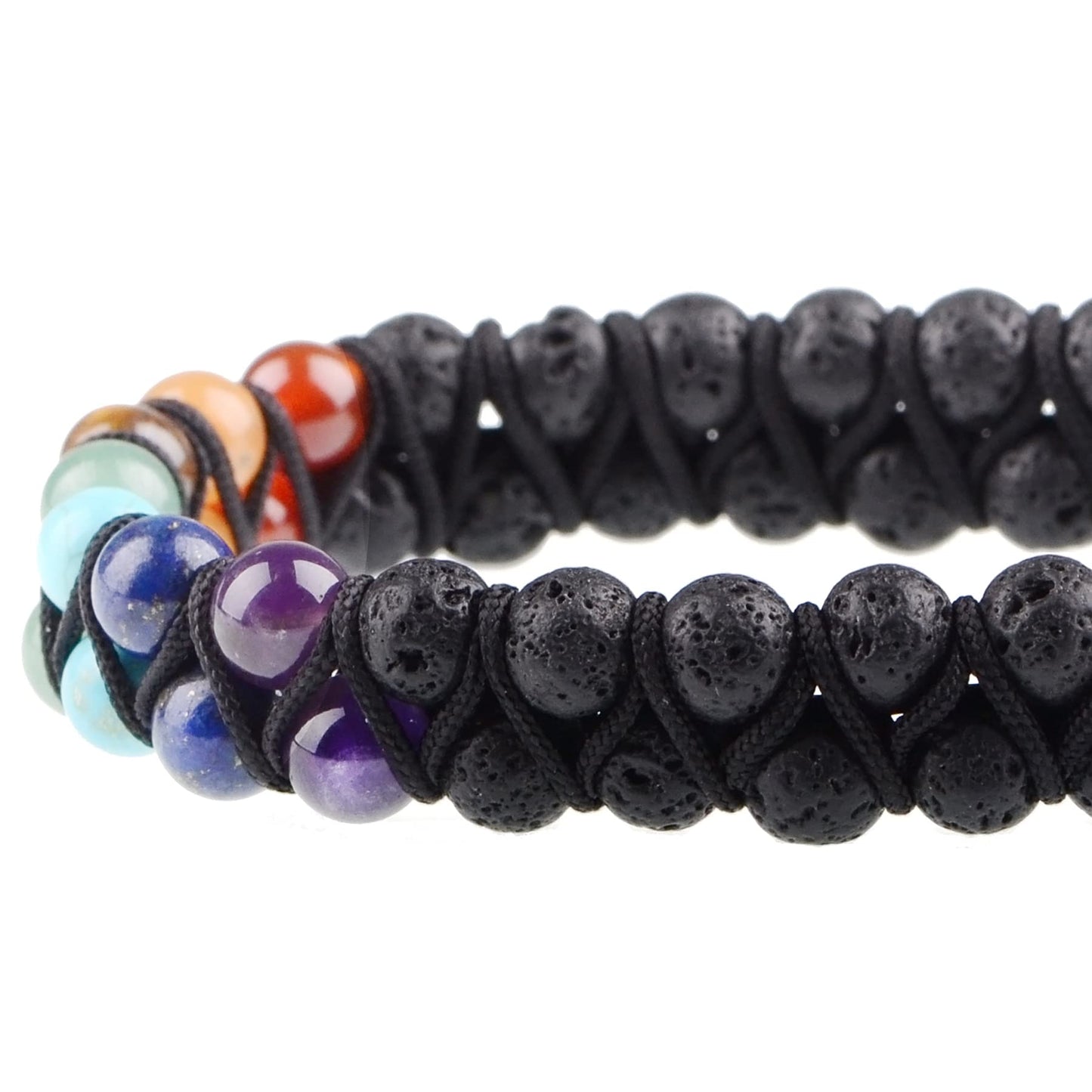 MASSIVE BEADS Natural Chakra Healing Power Crystals Macrame Bracelet Yoga Double Layer Stone Beads Gemstone Meditation Relax Anxiety Bangle for Unisex Women Men (7-Chakras&Lava, 6mm)