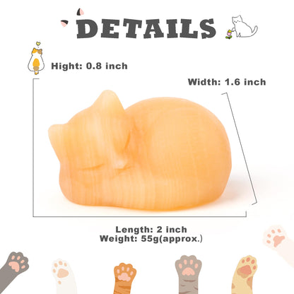 YATOJUZI 2" Cat Decor Figurines Yellow Jade Crystals Sleeping Cats Decor Hand Carved Cute Crystal Animal Statues Decors Room Home Office Desk Decorations Cat Gifts for Women