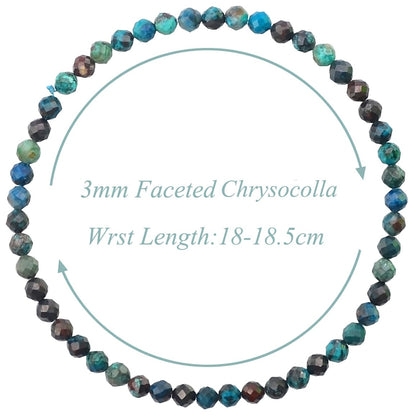 MASSIVE BEADS Natural Genuine Gemstone Beads Healing Crystal Chakra Reiki Jewelry Faceted Round Beads Bracelets (Chrysocolla, 3mm)