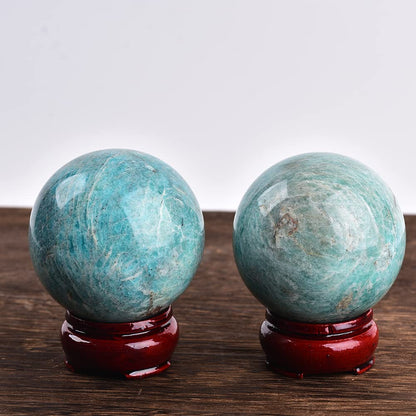 JIC Gem Amazonite Crystal Ball with Wood Stand Gemstone Sphere,Healing Crystal Balls for Reiki Chakra Decoration Fengshui (2.8-3.2inch)