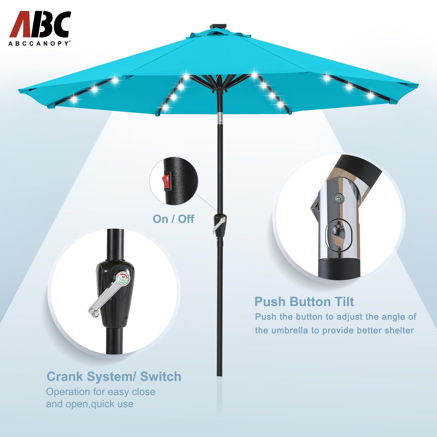 ABCCANOPY Durable Solar Led Patio Umbrellas with 32LED Lights 10FT (Turquoise)