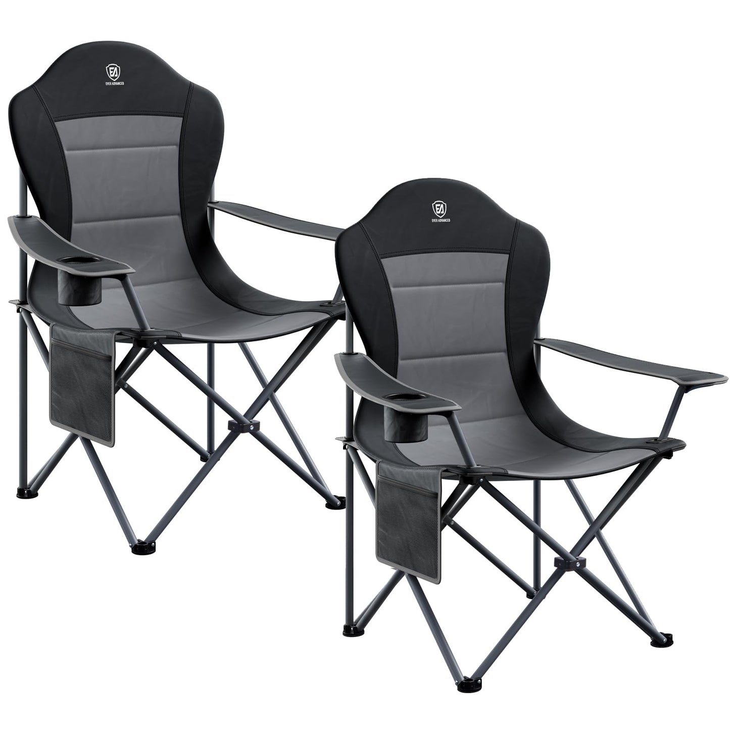 EVER ADVANCED Folding Camping Chair with High Back Padded 2 Pack Oversized Portable Lawn Chairs Lightweight Sturdy Steel Foldable Outdoor Camp Chair for Adults, Black