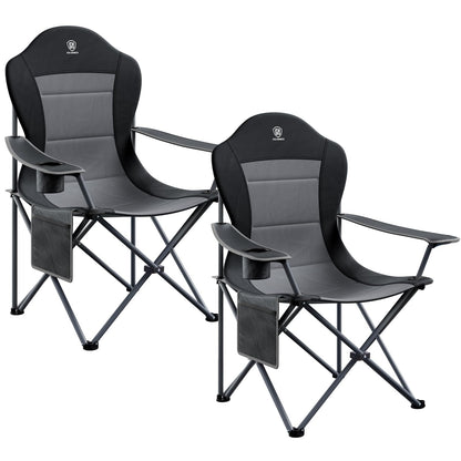 EVER ADVANCED Folding Camping Chair with High Back Padded 2 Pack Oversized Portable Lawn Chairs Lightweight Sturdy Steel Foldable Outdoor Camp Chair for Adults, Black