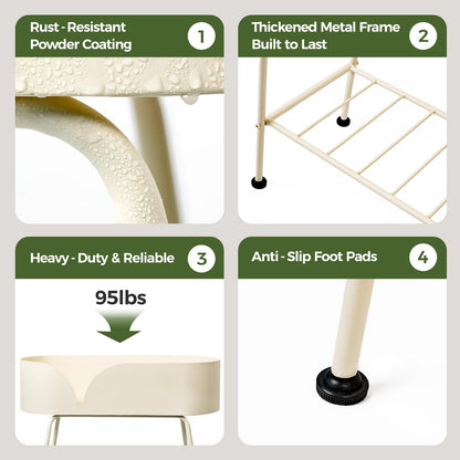 Bamworld Plant Stand Outdoor Large Plant Shelf Indoor for Tall Plants Table Metal 2 Tier Plant Bench Display Stand for Living Room Balcony Patio Decor White