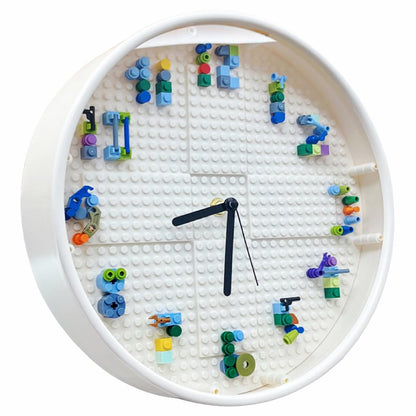 lycnufrewolf DIY Building Block Clock, Kids' Wall Clocks, Kids' Room Decorations, Wall Decor for Game Rooms and Children's Bedrooms, Creative, Cool & Cute Style, Boys' Birthday Gifts (White Frame)