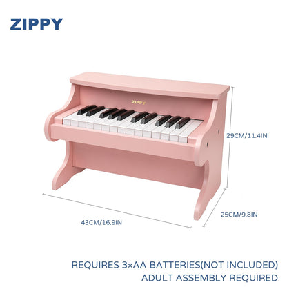 ZIPPY Kids Piano Keyboard, 25 Keys Digital Piano for Kids, Mini Music Educational Instrument Toy, Wood Toy for Toddlers Girls Boys (Pink)