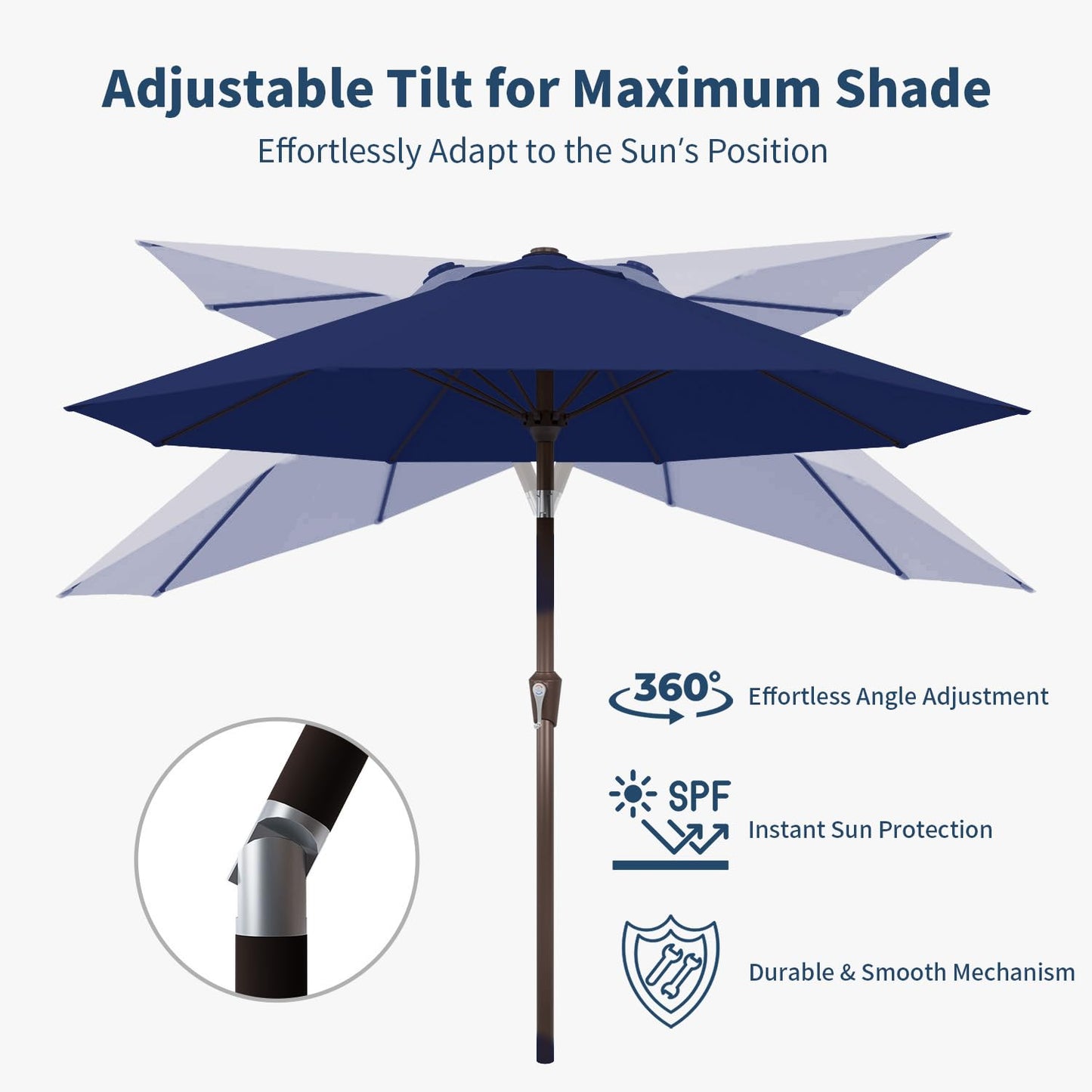 Patio Kingdom 9FT Patio Umbrella with Fiberglass Ribs, Outdoor Market Table Umbrella with Crank and Tilt, UV Resistant Waterproof Canopy for Patio, Garden, Deck, Pool, Navy Blue