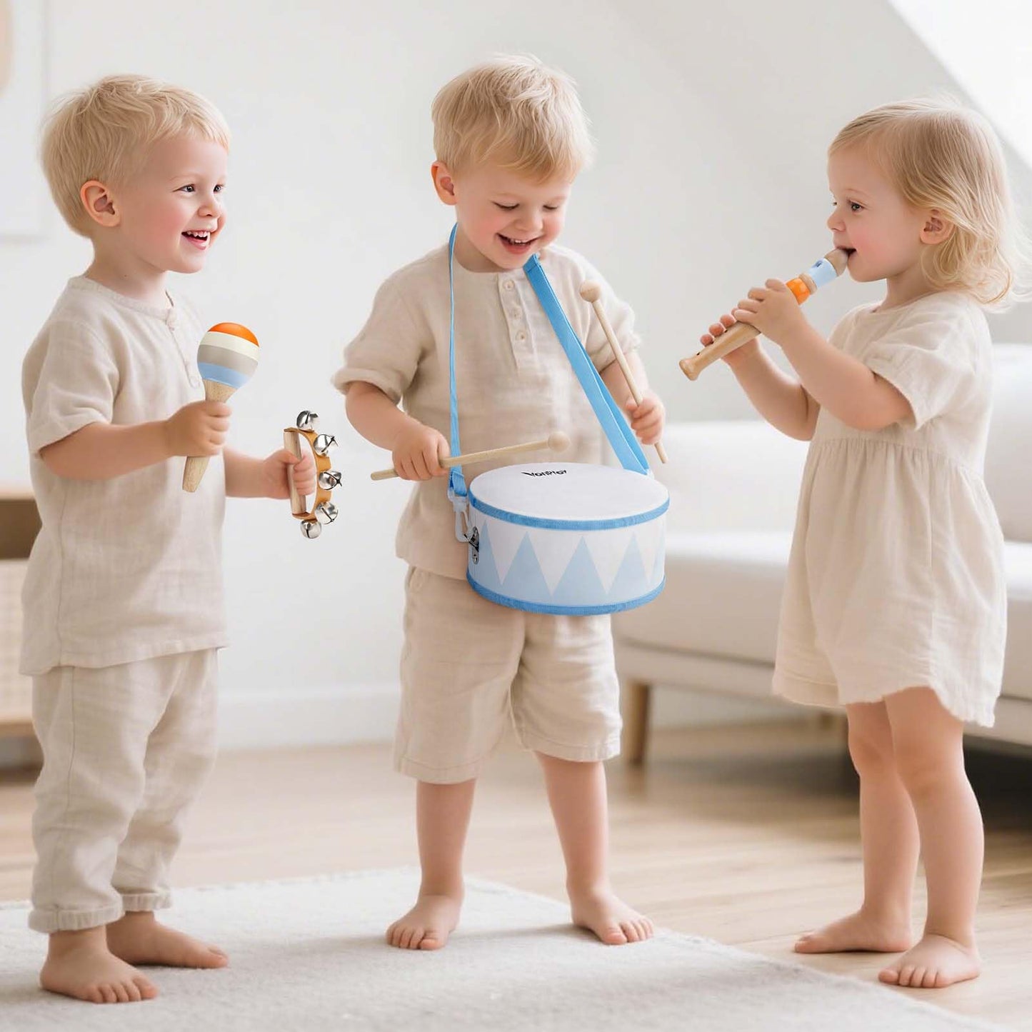 Vanplay Drum Set for Toddler - Toys for 2 3 Year Old Boy Girls Birthday Gifts - Wooden Musical Instruments for Toddlers 2-4, Preschool Montessori Music Toys with Snare Drum for Kids Age 3-5