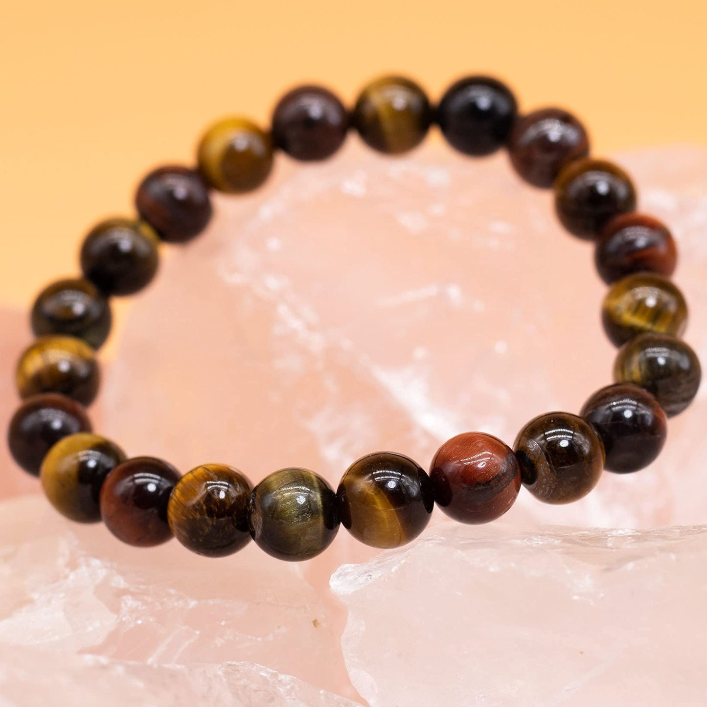 DAZCOLO 8mm Natural Gemstone Stretch Bracelet, Handmade Unisex Crystal Bracelets for Meditation, Yoga, Spiritual Healing & Positive Energy (Multicolor Tiger Eye)