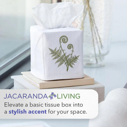 Jacaranda Living Square Tissue Box Cover, Linen/Cotton Fabric Tissue Holder, Decorative Cloth Tissue Cube Cover, Scrolls Design Amalfi Scroll, Blue