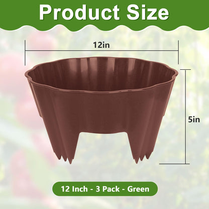 3 Pack Round Planting Grow Rings, 12" Planting Protective Round Edging, Plant Support Rings to Protects Plants, Deep Watering Plant Collars for Vegetables Herbs Flowers (Brown)