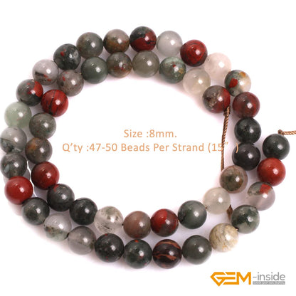 GEM-Inside Natural 8mm Africa Bloodstone Gemstone Loose Beads Round Crystal Energy Stone Power Beads for Jewelry Making 15"