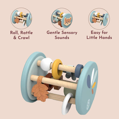 SPEEDY MONKEY Fox Roller Rattle Baby Toy | Wooden Animal Sensory Rolling Toy for Infants | Developmental Rattle for Crawling & Motor Skills | Early Learning Play for Babies & Newborns 6M+