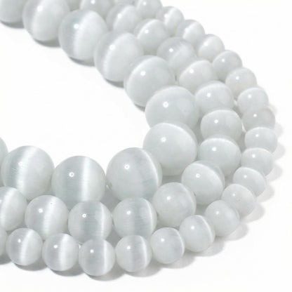 Yochus 45pcs White Cat Eye Stone Beads，8mm Healing Power Natural Stone Round Loose Beads for Jewelry Making Earring Necklace DIY Crafts