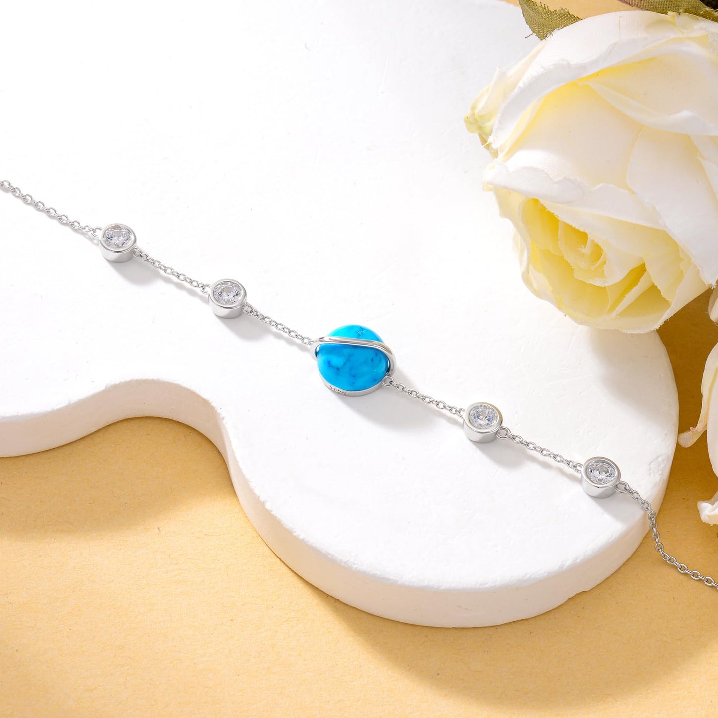 SELKAT 925 Sterling Silver Turquoise Bracelet for Women - Adjustable Chain Design, Thoughtful Gift for Mom & Wife on Birthday, Mother’s Day and Anniversary (Style 1)