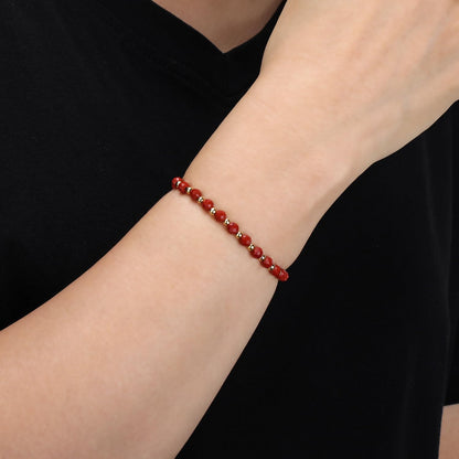 QOGIR Red Jasper - Zen Stone - 14K Gold Plated Beads Natural Gemstone Stretch Elastic Dainty Healing Beaded Bracelets Gifts 4mm