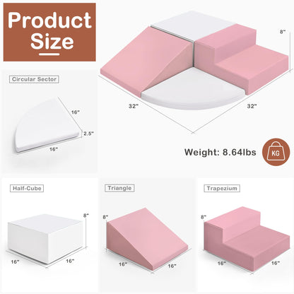 little dove 4-Piece Set Climbing Toys for Toddlers 1-3, Baby Foam Climbing Blocks for Toddlers, Soft Play Toddler Climbing Toys Indoor for Crawling Climbing and Sliding, Foam Play Gym, Pink & White
