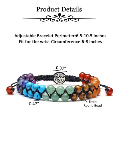 MANIFO 7 Chakra Healing Crystals Bracelet Womens Reiki Stone Rope Braided Gemstone Bracelets with Life Tree Charm Christmas Gift