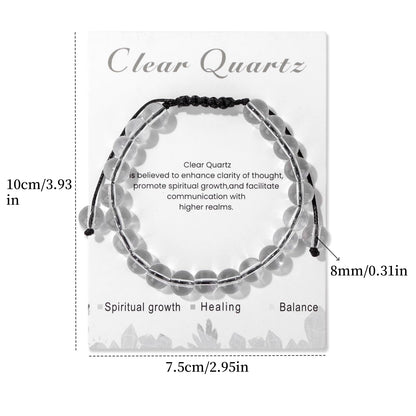 Lit Wall Clear Quartz Bracelet for Women 8mm Handmade Adjustable Natural Stone Healing Crystal Bracelet, Strand, Toggle Clasp, White, Clear Quartz, April/December Birthstone