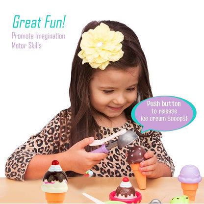 Kids Ice Cream Toy Set - Pretend Play Sweet Treats Ice Cream Parlour Dessert Accessories Playset with Cone and Scoop for Toddler Imaginary Play