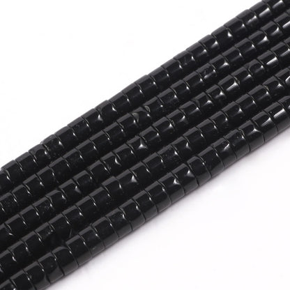 NITOPUPU 150Pcs 4×2mm Natural Black Onyx Spacer Stone Beads for Jewelry Making Supplies, Loose Semi Flat Round Gemstone Tube Beads for Bracelets DIY Crafts