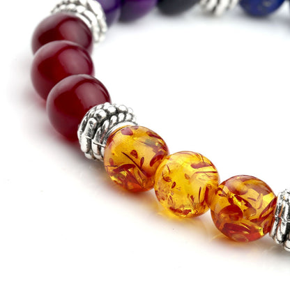Jovivi 7 Chakras Bracelet Reiki Natural Gemstone Healing Balancing Round Beads Crystal Stone Bracelets for Women