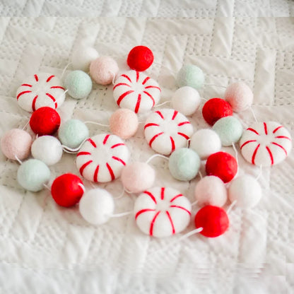 Christmas Felt Ball Garland, Holiday Home Decor, Peppermint Garland Decor, Candy Decorations, Felt Balls for Christmas Tree, Mantel, Kids Bedroom, Living Room, Nursery- 6.56 Ft