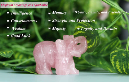 2" Rose Quartz Elephant Decor Healing Crystal Pink Cute Natural Hand-Carved Polished Figurines Statue Gemstone Energy Hippie Home Room Office Desk Decoration Valentine's Day Gifts for Women